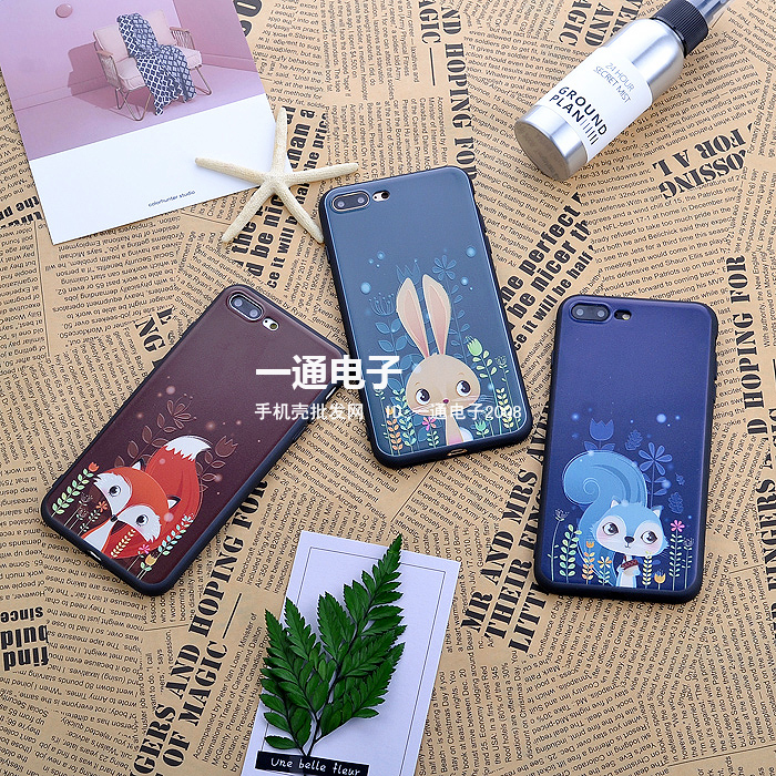 可愛小白兔子蘋果7手機殼 浮雕彩繪松鼠iphone 6plus軟保護套