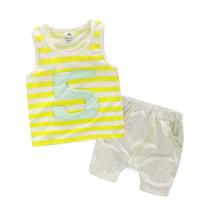 寶寶條紋數字套裝 夏裝新款童裝男童裝兒童背心短褲子tz-2869