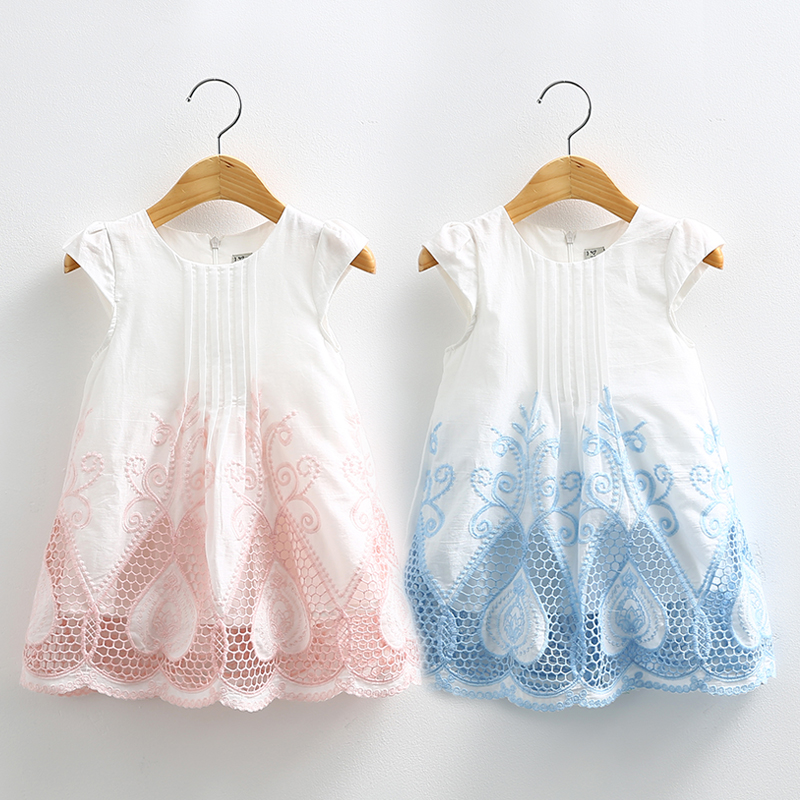 寶寶短袖連衣裙 夏裝新款女童童裝 兒童刺繡鏤空裙子qz-3387